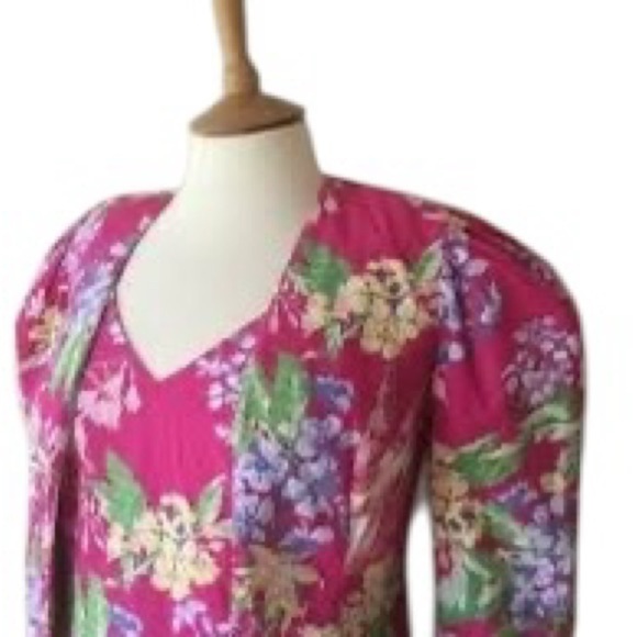 VTG 80’s Laura Ashley Maxi Pink Floral Cottagecore Prairie Dress W/Jacket Sz 14 - Picture 2 of 12